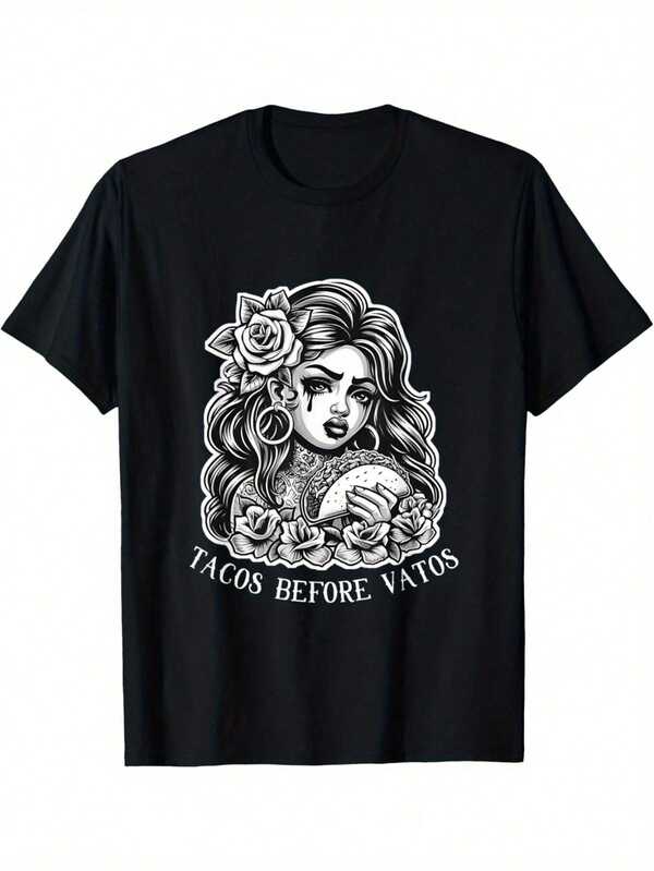 Tacos Before Vatos Sad Chola Latina Chicana Floral T-Shirt