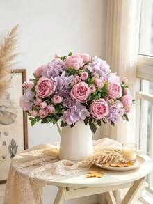 1 Buket Bunga Peony dan Hydrangea Buatan, Sempurna untuk Dekorasi Rumah, Dapur, Musim Gugur, Luar Ruangan, Meja, dan Pernikahan, Plus Cocok Sebagai Hadiah untuk Wanita atau untuk Dekorasi Kembali ke Sekolah dan Halloween - Berwarna merah muda - View 1