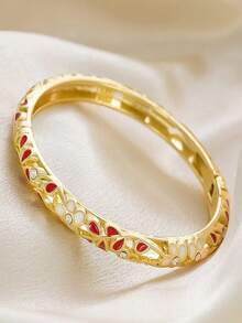 1pc Hollow Enamel Drip Glaze Women's Bracelet, Gold-Plated Floral Enamel Bracelet, Fashionable Luxury Jewelry Gift - Multicolor - View 10