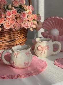 1 pezzo Tazza asimmetrica con fiocco 3D, tazza premium goffrata, tazza da caffè elegante, tazza da colazione per latte, adatta per casa, ristorante, caffè, tazza da dessert, tazza regalo per amici - Multicolore - Visualizzare 10