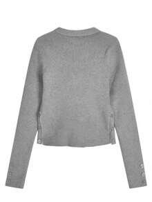 Cárdigan de mujer de un solo color con botones delanteros y mangas largas, adecuado para el uso diario en la primavera y el otoño - Gris - Ver 9