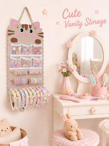 1pc Yellow Tabby Cat Shaped Hanging Storage Bag, Multi-Functional Hair Accessory Organizer, Can Store Hair Clips, Hair Ties And Glasses, Combines Hanging Storage Box And Storage Bag Functions, Suitable For Room Decor, Home Decor, Wardrobe And Dormitory - Yellow - View 8
