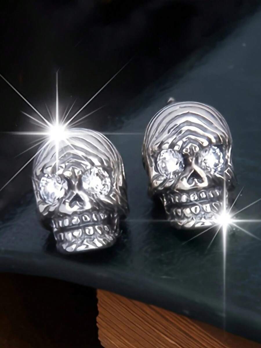 1 Pair Fashion Cubic Zirconia Stud Earrings For Women, Wedding Engagement Party Jewelry, Halloween Gift - Silver+White - View 1