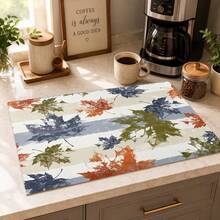 1pc Autumn Colorful Maple Leaf Pattern Diatomaceous Earth Kitchen Drain Mat, Quick-Drying Absorbent Non-Slip Coffee Machine Mat And Dish Drying Mat, Suitable For Kitchen Countertop And Holiday Home Decor - Multicolor - View 2
