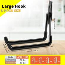 Heavy Duty Wall Mount Tool Hooks Black L-Shaped Iron Hangers 2 Pack With Complete Screws, Garage Garden Storage Rack For Shovel Broom Rake, Rustproof Strong Load Bearing, Wall Fence Universal Organizer - Large (4 Pieces, Including Nails) - View 6