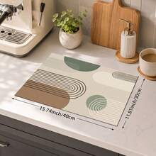 1pc Modern Minimalist Geometric Pattern Diatomaceous Earth Kitchen Drain Mat, Quick-Drying Absorbent Non-Slip Coffee Machine Mat & Dish Drying Mat, Suitable For Kitchen Countertop And Home Decor - Multicolor - View 9