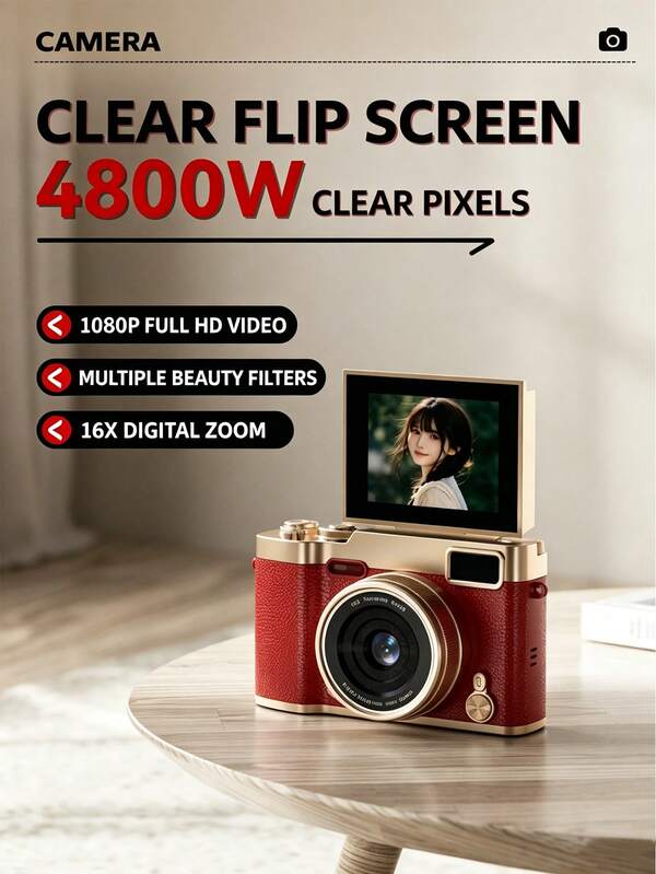 LK-007 Digital Camera, 4K Video Recording, 2.4 Inch Flip Screen, Autofocus, Built-In LED Fill Light, 8X Electronic Zoom, CMOS Anti-Shake, 800mAh Rechargeable Lithium Battery Portable Student Vlog Mini Camera