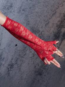 1 Pair New Women's Floral Lace Arm Sleeves, Sheer Lace Patchwork, Suitable For Wedding And Evening Party - Multicolor - View 12