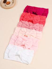 6pcs Baby Soft Skin-Friendly Bow Headbands, Pink Gradient Solid Color Wide Headbands, Newborn Fontanelle Protection Non-Tight Headbands For Baby Girls, Full Moon Photo Shoot Hair Accessories - Multicolor - View 3