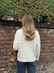 Happyevery Women's Autumn/Winter Casual French Style Solid Color Vintage High Neck Cable Knit Long Sleeve White Sweater Fall - White - View 8