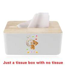 Nordic Tissue Box Bamboo-Lid Solid Wood Storage Case Desktop Napkin Holder Car Paper Dispenser Dormitory Organizer Box Holiday Decoration Storage Suitable For Home Office Use Initial Name 26 Letters Pattern - White - View 7