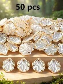 50/100/200pcs 20mm White Shell-Shaped Acrylic Beads, Cream Petal Bead Caps, Suitable For DIY Crafts, Jewelry Making And Phone Case Decoration - Multicolor - View 14