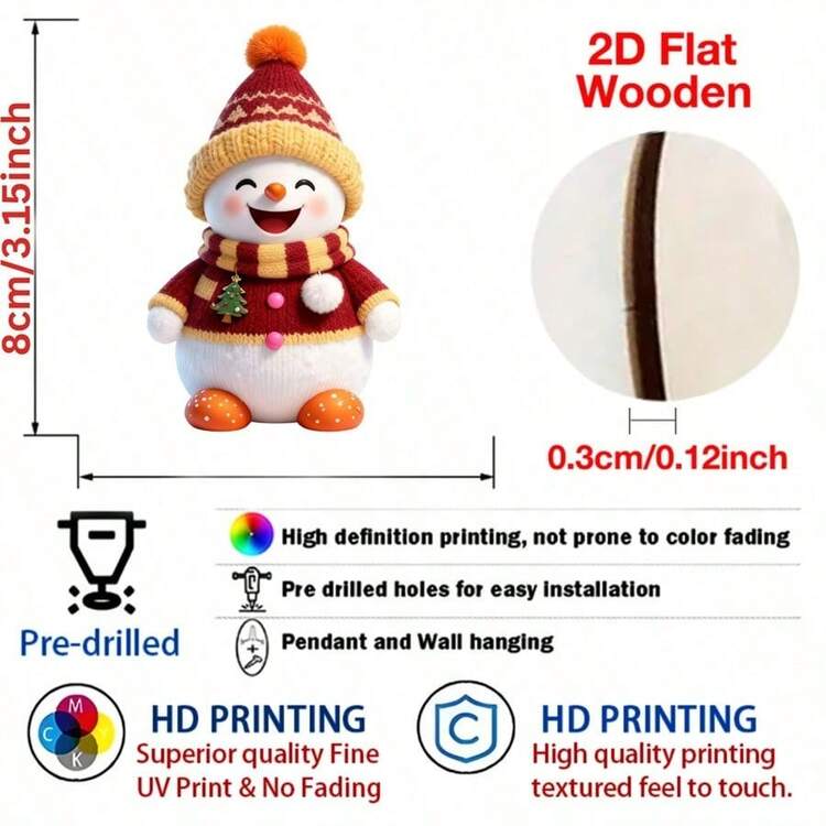 16 Buah/Set Dekorasi Manusia Salju Natal Kayu Datar 2D, Dekorasi Gantung Pohon Natal, Dekorasi Natal, Dekorasi Gantung untuk Perayaan Liburan, Dekorasi Natal/Dekorasi Hadiah - View 4