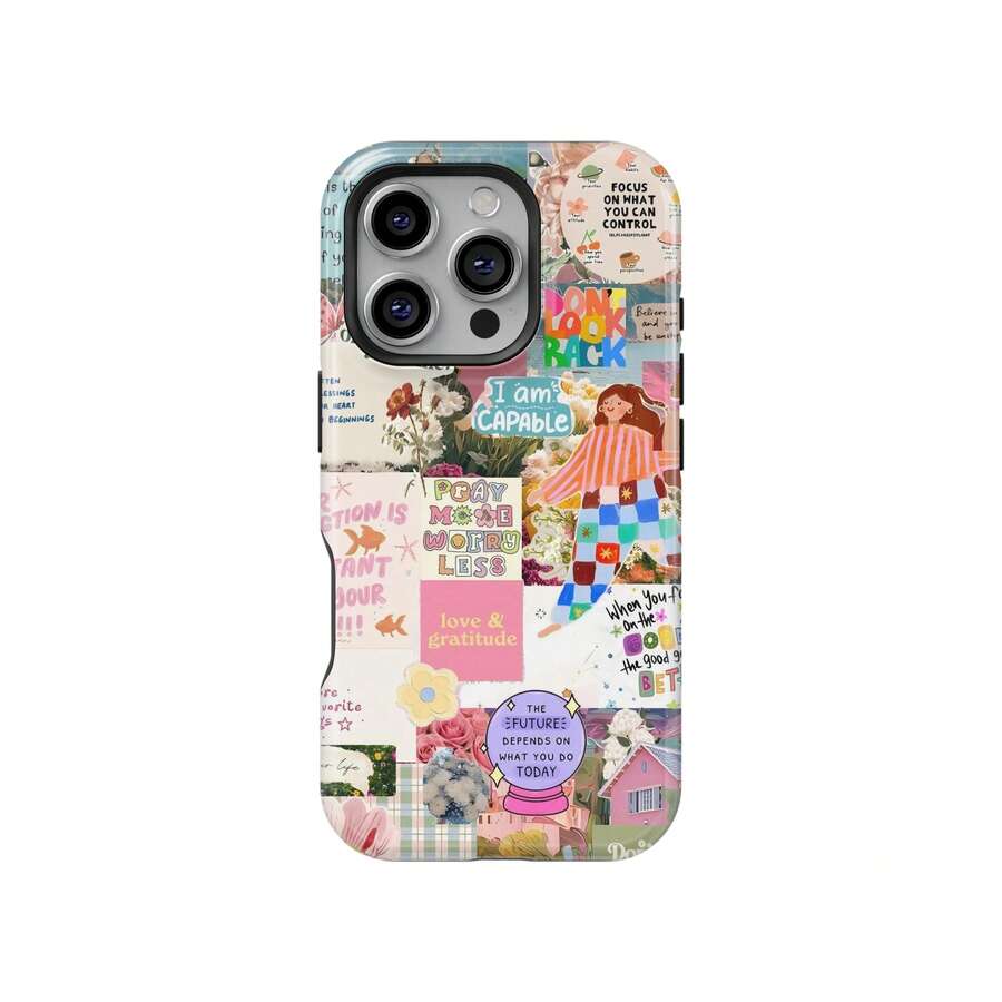 Casing Ponsel Kolase Inspiratif Papan Visi Estetik Kutipan Casing Lucu Artistik Genit Kompatibel Dengan iPhone 17 16 15 14 Pro Max Plus 13 12 11 - MultiWarna - View 1