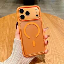 1 buah Casing Ponsel Akrilik Lubang Besar Kompatibel dengan iPhone 17 Pro Max, Pelindung Transparan Magnetik Mewah Tahan Guncangan untuk Apple 16 - Jeruk - View 3