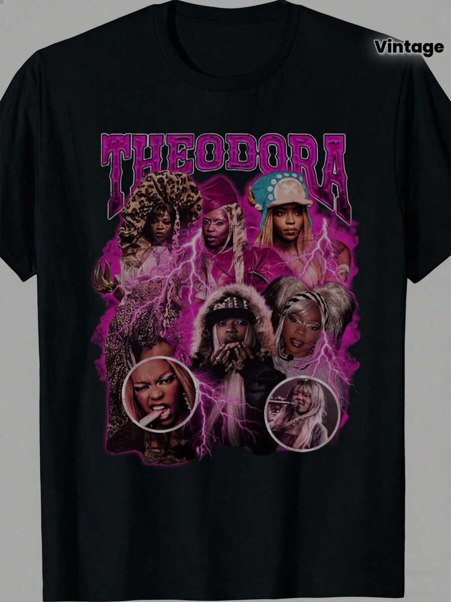 Último Estilo de Moda 2026: Camiseta de Algodón Negra Divertida Theodora Bootleg, Nueva y Popular, Ropa Estética, Ropa de Diseñador, Camisetas Vintage para Hombre, Camisetas Gráficas, Noveda - Negro - Ver 1