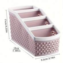 1pc 4-Compartment Faux Wicker Plastic Desktop Remote Control Storage Rack, Living Room Coffee Table Multi-Function Divided Organizer Box, Space-Saving Tidy Desktop Clutter Organizer - Multicolor - View 2