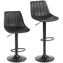 Set Of 2 Retro-Style Bar Stools, Incl. Footrest, Height Adjustable, Gas Lift, Black - 黑色 - 查看 4