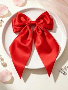 1pc Solid Color Satin Hair Clip With Ribbon Streamers And Large Bowknot, Versatile Hair Accessory For Women Valentine's Day Claw Clips Hair Claws Hair Barrettes, School Stuff, Elegant, College, Winter Outfit For Women, Bows, Cute, Hair Accessories, Head Accessories, Hairpin - Yellow - View 6