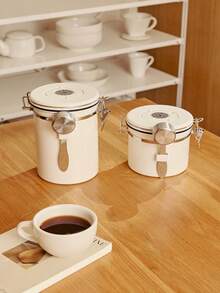 Haus Hana 1pc Stainless Steel Airtight Coffee Container With Spoon, Storage Canister Set, Coffee Jar Canister With Scoop For Coffee Beans Tea 1.2L/1.8L - Multicolor - View 2