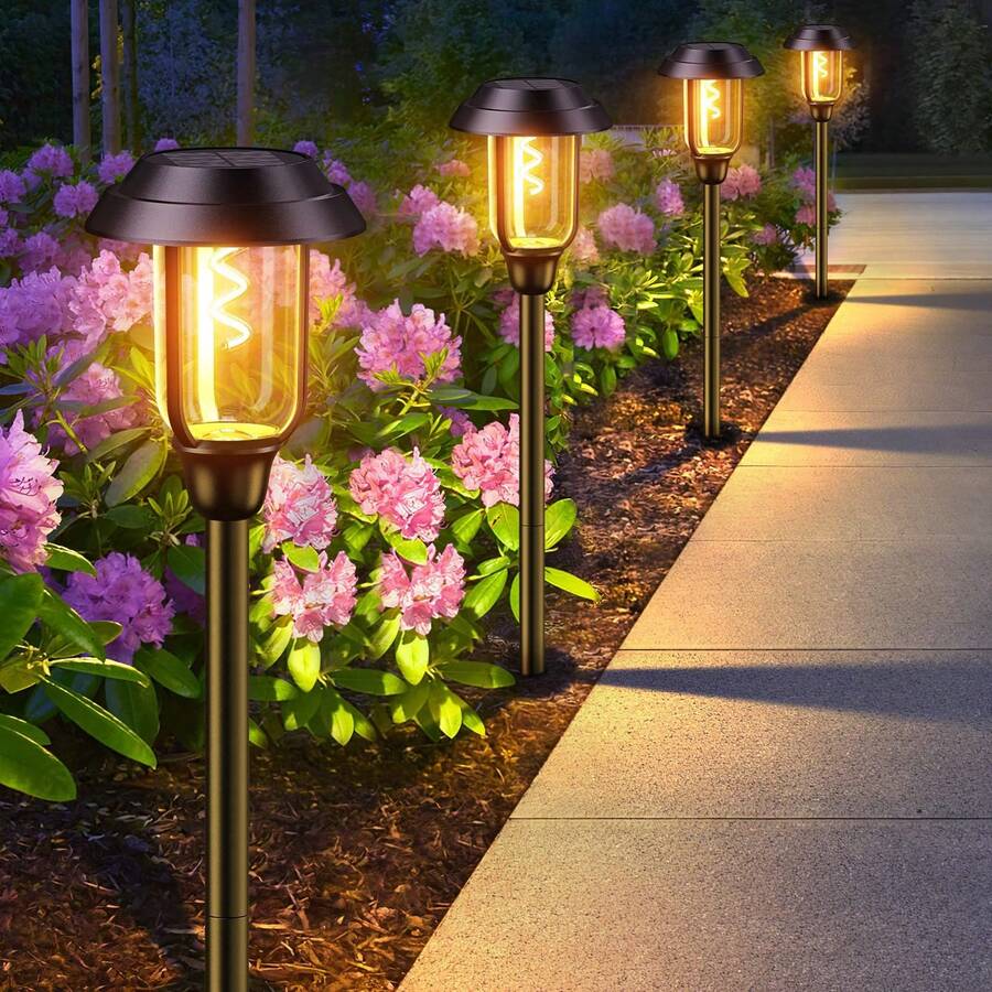 4pcs Solar Outdoor Lights - LED Solar Torch Lights With Flickering Flame, Solar Lawn Lights, Solar Pathway Decorative Lights, Suitable For Garden Decoration Upgraded Pathway Lighting Outdoor Decorative Lights, Used For Outdoor Yard Patio Lawn Torch