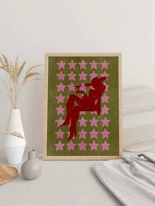 1 Piece Cowgirl Painting Posters Women Print Picture Red Silhouette Art Poster Pink Stars Background Mural Funky Wall Arts Western Wall Print Bar Decor Preppy Dorm Decoration No Frame - Cowgirl - View 4