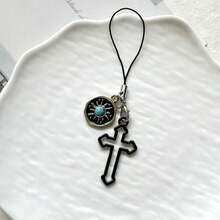 1pc Niche Design Gothic Cross Phone Chain Pendant, Minimalist Car Key Chain, Earphone Phone Charm Decorative Gift - Multicolor - View 3