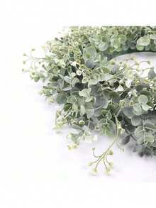 1pc 19" Eucalyptus Wreath, Artificial Floral Wreath With Lavender And Baby's Breath, Farmhouse Style Decor, Suitable For Front Door Porch, All Seasons - White - View 6