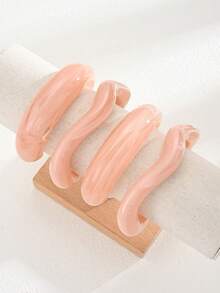 4/1pc Fresh Casual Elegant Pink Resin Twisted Curved Open Bangle Bracelet Set, Suitable For Daily Wear, Commuting, Party, Vacation And Gathering, Gift - Pink - View 5