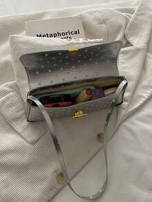 復古拼色豹紋優雅單肩腋下包，女款豹紋手提包，豹紋回歸風格 - 銀色 - 查看 4