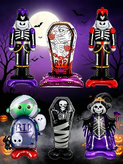2 szt. stojących balonów na Halloween, losowe wzory, zestawowe balony foliowe na imprezę halloweenową, tematyczne urodziny, imprezę czarownic, dekorację pokoju i nawiedzonego domu