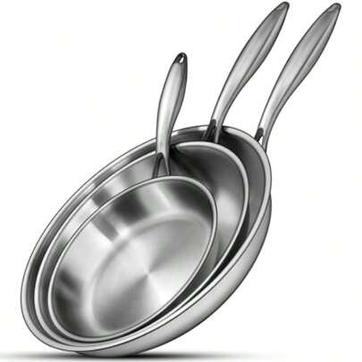 Tri-Ply Stainl Steel Frying Pans Set, 8"/10"/12" Cooking Pans, PFOAandPTFE Free Skillet, Induction Cooking Pan, Dishwasher And Oven , Fast And Even Heat, Heavy Duty And Detachable Handle