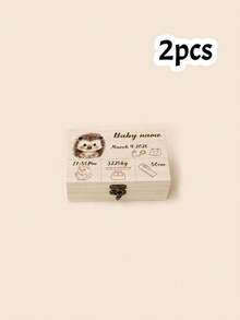 客製化木製記憶盒，個性化成長紀念品，可愛動物房間裝飾，客製化出生細節盒，可客製化姓名生日禮物，兒童 - 風格A - 查看 8