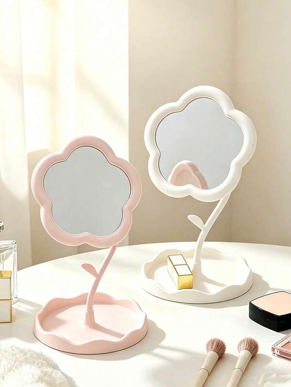 1pc Flower-Shaped High-Definition Makeup Mirror, Cute Girl Style Desktop Vanity Mirror With Detachable Jewelry Hanging Storage Structure, Can Be Used For Makeup And Mirroring As Well As Storing Cosmetics, Suitable For Home, Student Dorm, Office, Bathroom Decor, Autumn Atmosphere Home Decor, Practical Home Essential Gift For Friends And Couples