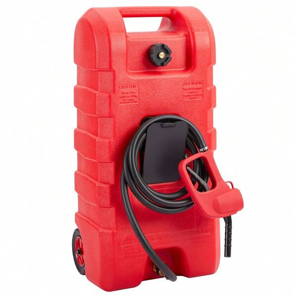 15 Gallon Portable Heavy-Duty Fuel Caddy With Wheels, Manual Siphon Pump And 10ft Hose.  Gasoline Storage Tank For Cars, Boats & Lawn Mowers, Multiple Colors Available.