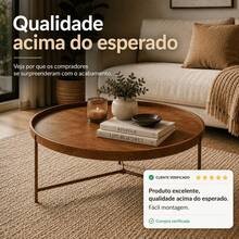 Mesa De Centro Redonda Moderna Para Sala Pés De Ferro - Marrom - Visão 4