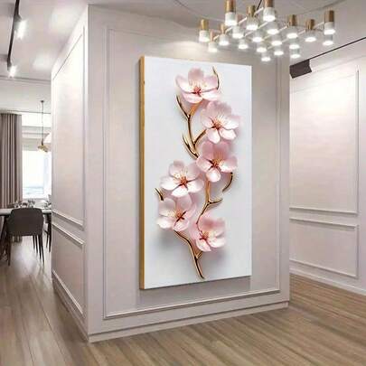 1pc Large Floral Canvas Art Print, Frameless Pink Blossoms Wall Art Decor, Modern Botanical Elegant Home & Bedroom Decoration, Realistic Flower Poster, Stylish Unframed Artwork Gift