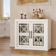 Aparador credenza blanco de 35,4 pulgadas, mueble bar y almacenaje de madera con 2 puertas de cristal, mueble auxiliar para cocina, comedor y recibidor - Blanco - Ver 1