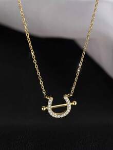 1pc S925 Sterling Silver Travel Vacation Minimalist Luxury Aesthetic Versatile Elegant Personalized Niche Exquisite Horseshoe Pendant Necklace Women's Cool Tone Fashion European And American High-End Geometric U-Shaped Collarbone Chain Delicate Gift - Geometry - View 3