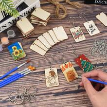 50pcs Unfinished Blank Rectangular Wooden Keychain Set, Raw Wood Pieces With Key Rings And Jute Rope, Suitable For Making Home Calendar, Birthday Decoration Board Labels, Holiday Decoration Supplies, Jewelry Making Key Rings - Multicolor - View 3