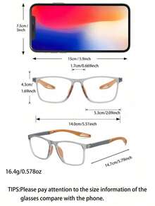3對中性經典長方形運動配件眼鏡，適用於電腦、閱讀、遊戲、電視、手機等場景 - 透明 - 查看 3
