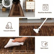 Techigher Modern Washable Area Rug - Non Slip Geometric Bordered Living Room Carpet, Foldable Thin Low Pile Floor Cover For Bedroom, Kitchen, Dining Room - Reddish-brown - View 5