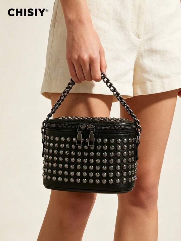 Nuevo Bolso de Almacenamiento Retro y a la Moda con Remaches, Elegante y de Alta Calidad,  para Fiestas, Compras y Vacaciones