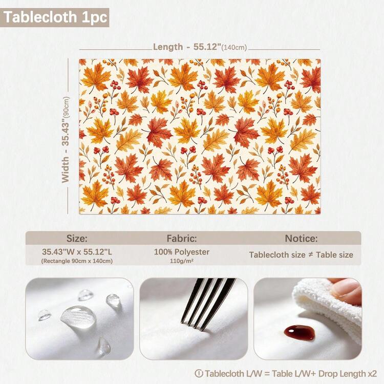 1pc Minimalist Autumn Maple Leaf & Berry Pattern Tablecloth, Stain-Resistant Dining Table Decor Cloth, Suitable For Kitchen, Dining Table, Coffee Table, TV Stand, Entryway, Party Holiday Decoration, Home Decor, Autumn Gathering - Multicolor - View 13