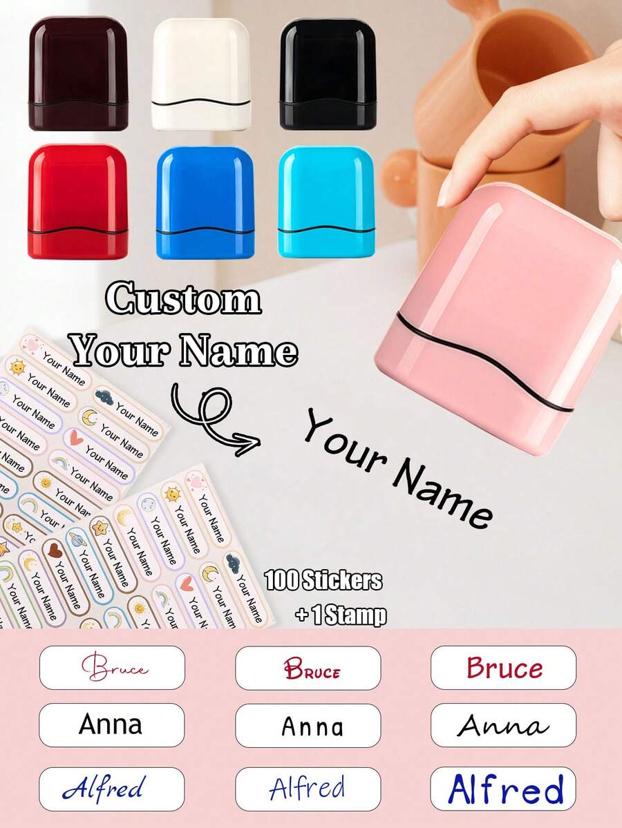LICVIC Custom Name Stamp, Personalized Name Stickers, School Essentials, Customized Back To School Gift, Customizable Label Set, Personalized Stamps, Kids - Style a - View 1