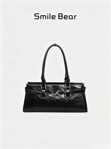 Bolso de hombro tipo baguette largo con hebilla de metal con cordones, bolso de mano minimalista para ir al trabajo - Multicolor - Ver 2