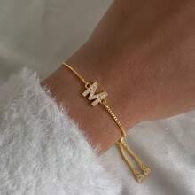 1pc New Fashion Letter Pendant Gold Adjustable Square Chain Bracelet For Women - Yellow Gold - View 1