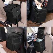 1pc Car Hanging Trash Can, Thickened Oxford Cloth, Waterproof & Leak-Proof, Flip Lid Design, Multi-Layer Mesh Pocket, 2 Gallon Large Capacity, Adjustable Shoulder Strap, Detachable Trash Bag Hook, Portable Waste Storage Bag, Suitable For SUV, Sedan, Home, Road Trip, Car Seat Back, Daily Travel Accessory - Black - View 3