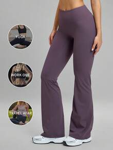 MFVIM Casual Leggings High Waist Shaping Yoga Running Training Flare Pants Long Trousers - Purple - View 5