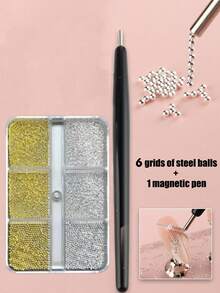 1 Box 6-Grid Gold & Silver Metallic Beads Mini Caviar Nail Art Beads Crystal Decoration, Easy-To-Use Nail Art Supplies Nail Art Accessories Nail Charms - Multicolor - View 9